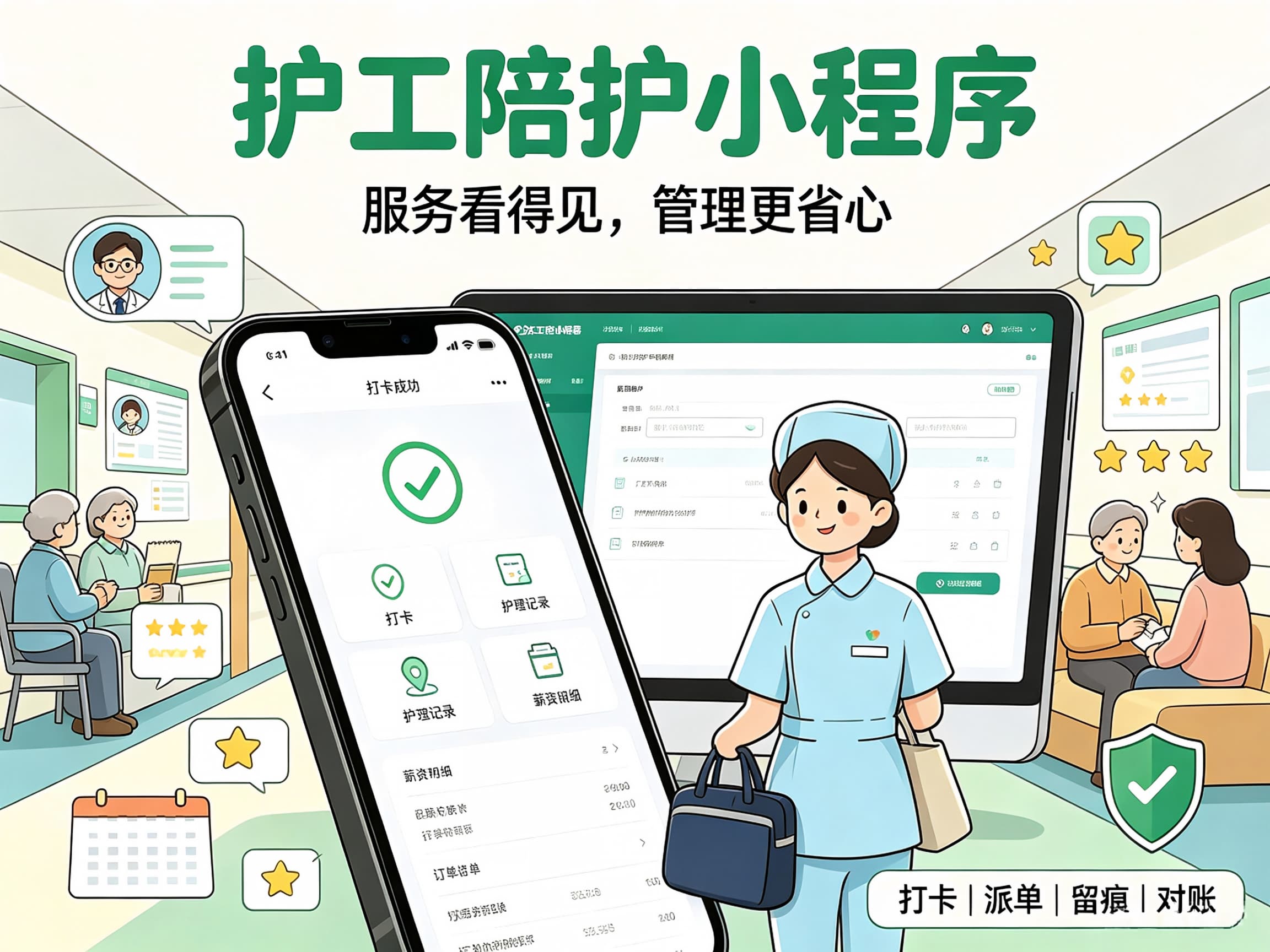 护工陪护小程序、居家医院陪护管理系统、家政小程序、上门护理解决方案